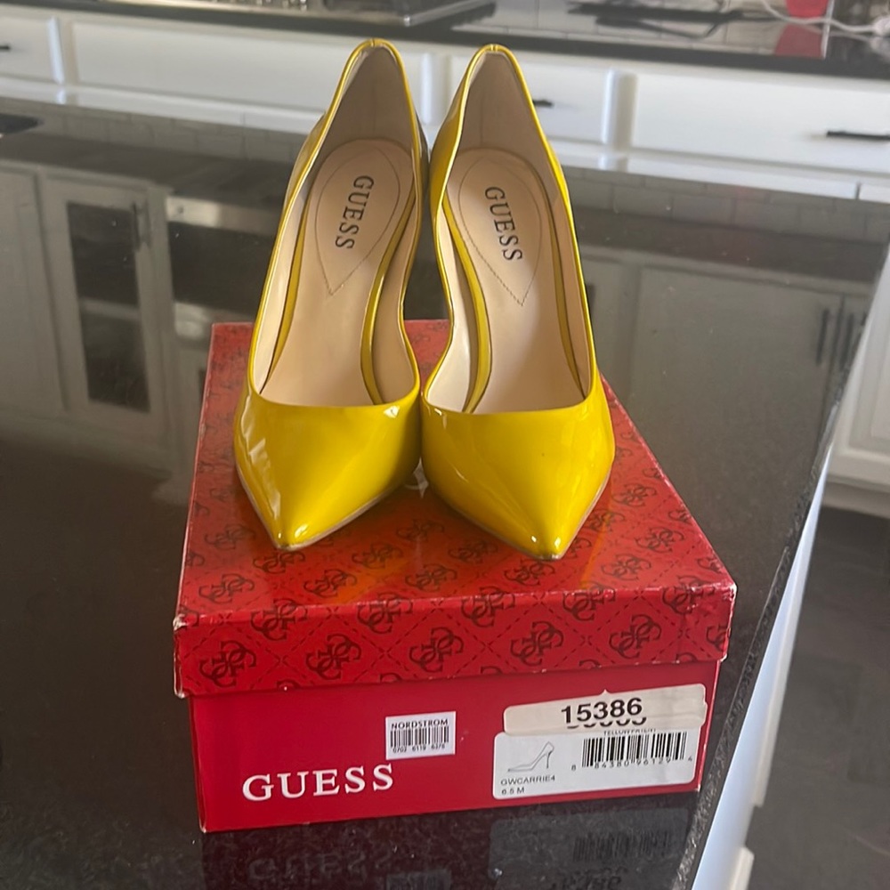 These heels look new only worn a couple of times. They have a lime green color.